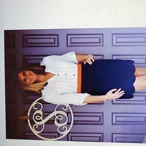 PIXLEY navy blue laser cutout scalloped front skirt red waistband Large EUC…